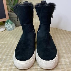 J/Slides NYC WALLY Women’s Black Boots Size 7.5 Waterproof Suede Lined Zip Lug